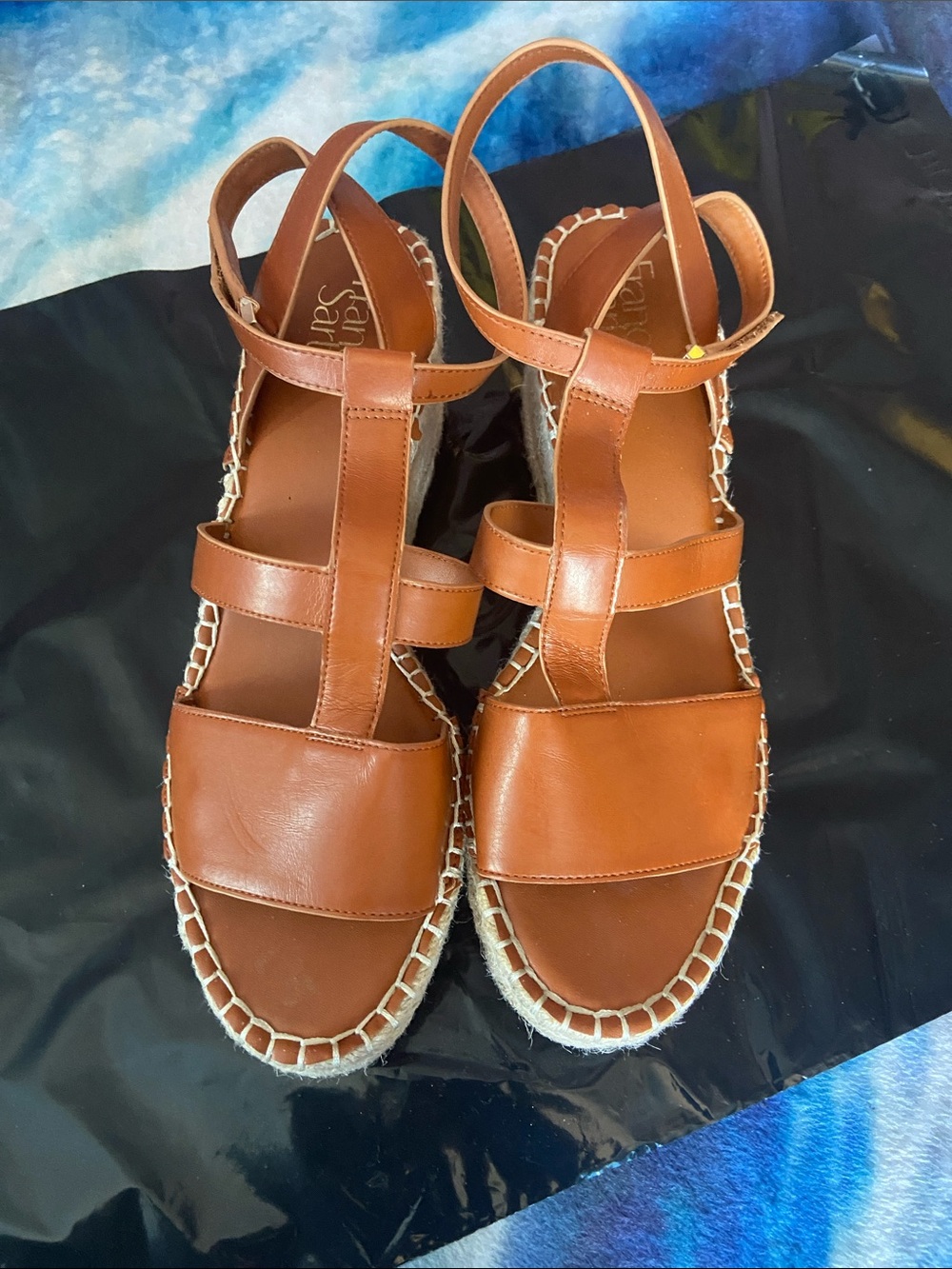 Franco Sarto Leather T-Strap Espadrille Sandals - Brown